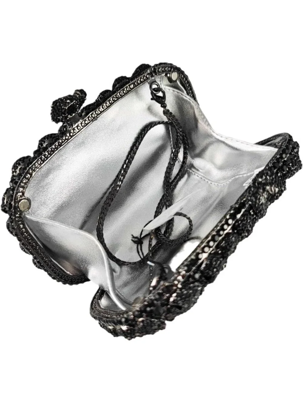 Women's Black Crystal Skull Clutch Purse Rhinestone Evening Halloween Bag